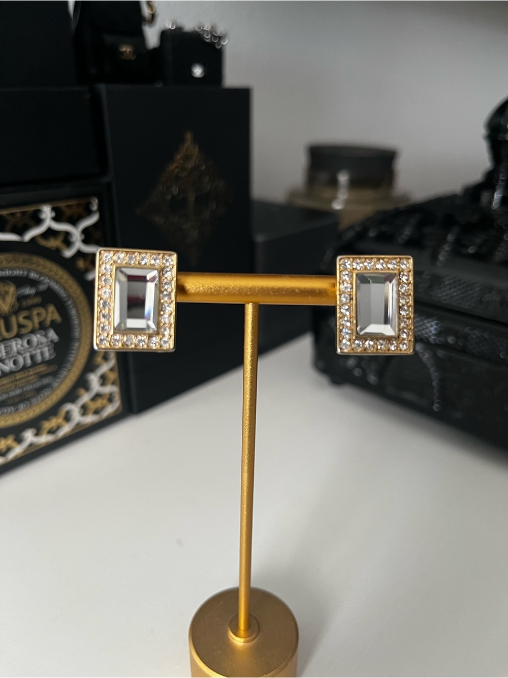 Givenchy Gold-Tone Rectangular Clear Crystal Clip-on Earrings